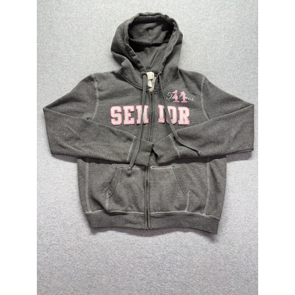 Jostens Class of 2011 Senior Full Zip Hoodie Gray Pink Applique Size M